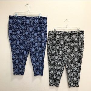 DG2 Black Blue Printed Capri Leggings Set of 2 XL